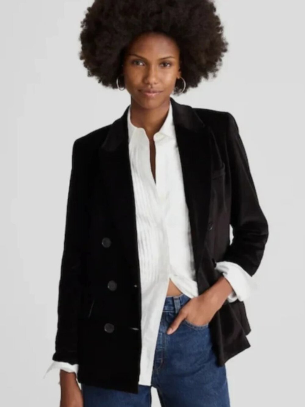 Madewell Peak-Lapel Double Breasted Blazer, Velvet XS NWT Black NY416 GirlBoss